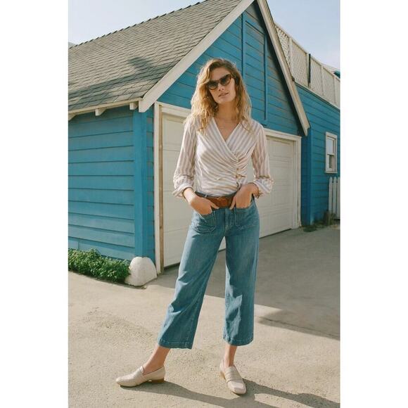 PAIGE Nellie Culotte High Rise Wide Leg Cropped Jeans Denim Blue Size 26 NWT - Picture 4 of 12